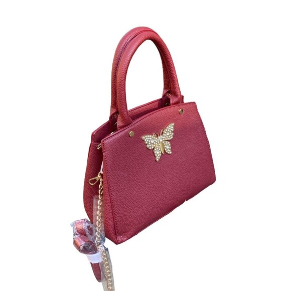 Crossi NY Handbag/Purse/Shoulder Bag With Butterfly Emblem  Ruby Red New W Tags - Picture 4 of 15